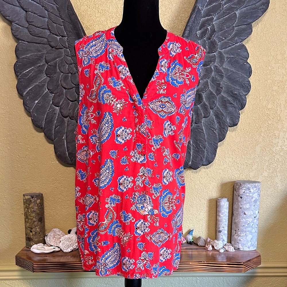 Cynthia Rowley Floral Paisley Red Sleeveless Top